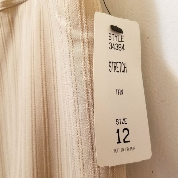 SC Collection Cropped Dress Pants Womens 12 Beige Striped Stretch Trousers 32x25 - Picture 4 of 4
